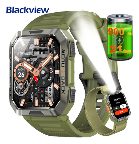 Blackview Smartwatches Bvw60 Reloj Inteligente Smart Watch Reloj Militar Para Hombre Función De Llamada A Prueba De Caídas Impermeable, Ip68, 900mah, Relojes Inteligentes Con Linterna