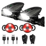 2 Pack Bike Lights Set Con Bocina 1400lm Usb Recargable Bicy