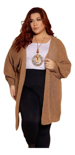 Cardigan Feminino Tricô Feminino Plus Size Manga Bufante 