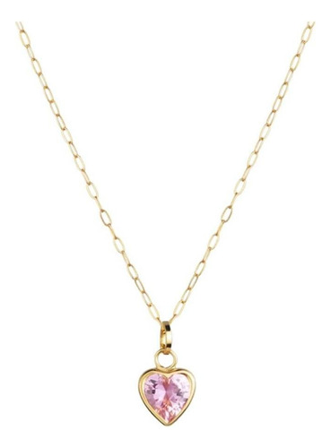 Cordão Feminino Bailarina Ouro 18k 750 45cm Pingente Coração Cor Coração Rosa Claro