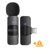 Sistema De Microfone Lapela Boya By-v10 Usb C Preto + Brinde