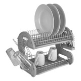 Home Basics Plastic 2-tier Dish Drainer Rack (gris)