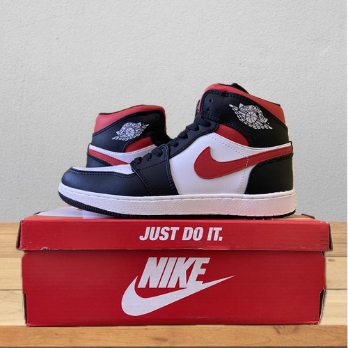 Tenis Nike Jordan 1 High, Negro, Blanco Y Rojo