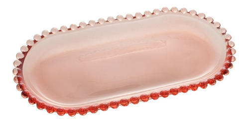 Travessa Bandeja De Cristal Wolff Pearl Bolinha 24x12 Cm Cor Rosa