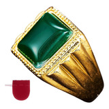 Anel Masculino Dourado Pedra Verde Banhado Ajustável