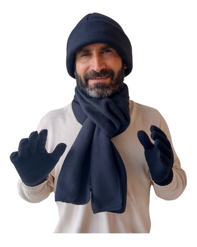 Gorro Masculino Com Luva E Cachecol Inverno Kit Soft Premium