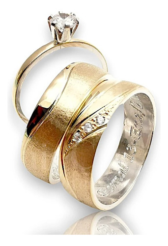 Argollas Oro 18 K Y Plata Ley 9.50 Anillo Compromiso Gratis