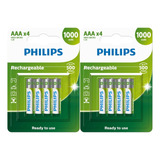Pilhas Carregável Philips Palito Aaa (2 Cartela 4 Unid Cada)