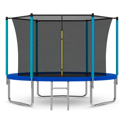 Trampolín Level Home 8 Ft Con Diámetro De 2.43 m Escalera Color de la lona de salto Negro Color del cobertor de resortes Azul | Meses sin interés