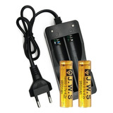Kit Carregador Para Lanterna Duplo Bivolt + 2 Baterias 18650