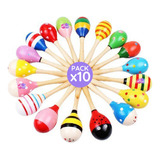 Pack X10 Maracas Grandes De Madera Infantiles Didáctico