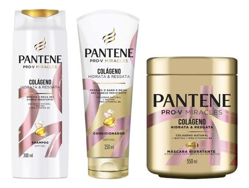  Kit Pantene Colágeno Shampoo + Cond + Máscara - 3 Itens
