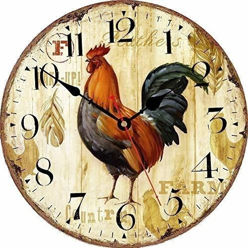 Reloj De Pared De Cocina De 8 Pulgadas, Gallo Rústico,...