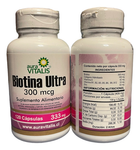 Biotina Ultra 2x120 Caps Colageno Hidrolizado Vitamina Zinc