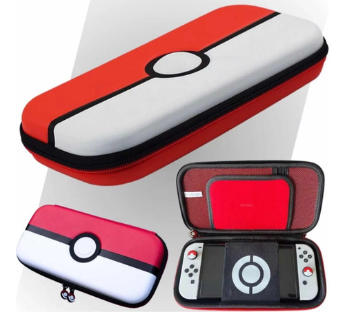 Case Capa Switch Oled Pokemon + Pelicula Vidro + 2 Grips