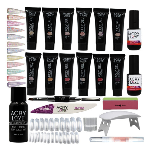 Kit Acrigel Polygel Para Uñas De 23 Pzas. Regalo. Acry Love