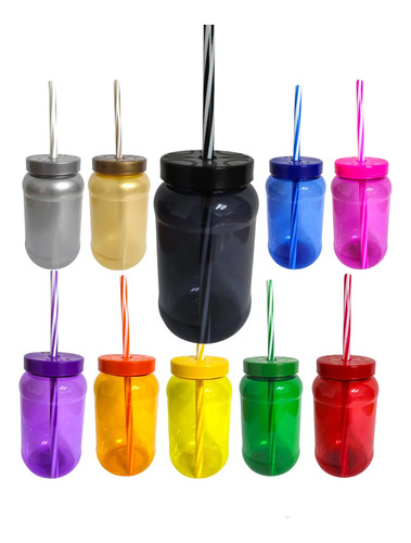 Cilindro Jar Reusable Termo Tapa Popote 50 Piezas 500ml  | Envío gratis