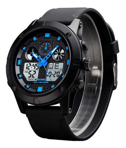 Reloj Hombre Skmei 1514 Sumergible Digital Alarma Cronometro Color De La Malla Azul Color Del Fondo Negro