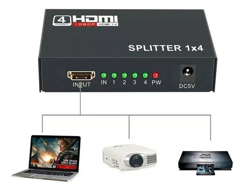 Splitter 1x4 Hub Distribuidor Hdmi 4k Fullhd Vídeo Áudio