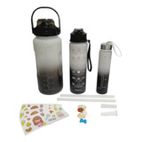 Termo Motivacional 3 En 1 Sticker 2 Litros 900ml 300ml Color Negro