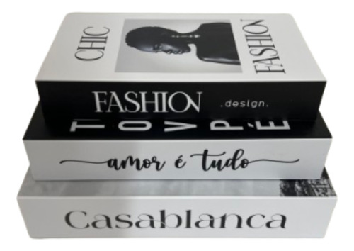 Kit Com Livro Falso Decorativo Caixa Porta Objeto Joia 3 Pçs