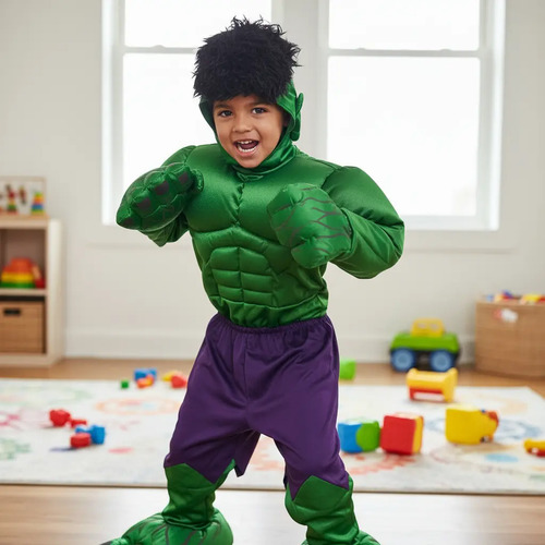 Disfraz Superhéroe Hulk Con Musculos Y Accesorios Niños