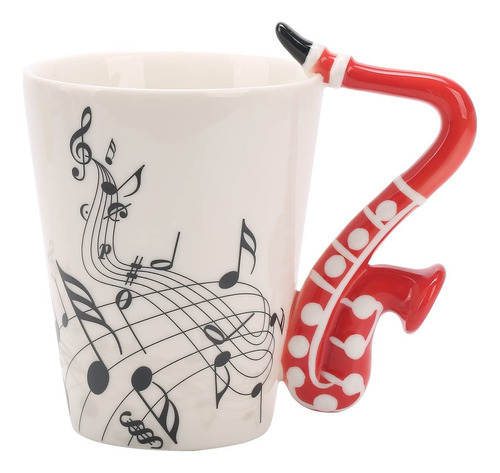 Taza Cerámica Mango En Forma De Saxofón Y Notas Musicales