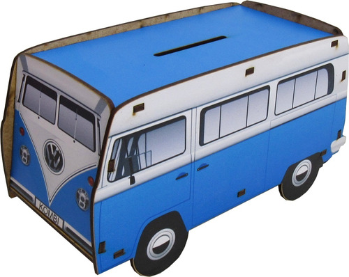 Cofrinho Porta Moedas Kombi Azul Mdf