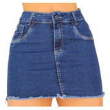 Mini Saia Jeans Premium Cintura Alta Com Elastano Hot Pants