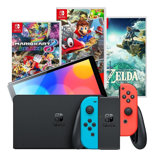 Consola Nintendo Switch Oled 64gb Con 3 Juegos Fisicos Mario