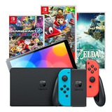 Consola Nintendo Switch Oled 64gb Con 3 Juegos Fisicos Mario