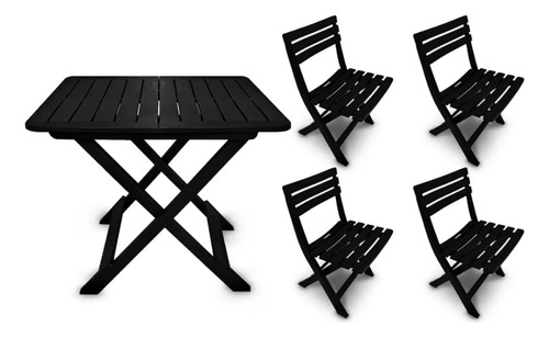 Jogo Conjunto De Mesa Plástica Com 4 Cadeiras Dobravel Preta