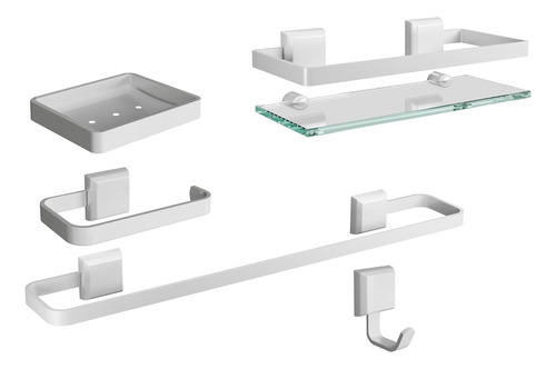 Kit Acessórios Para Banheiros Lavabo Banho Conjunto Quadrado