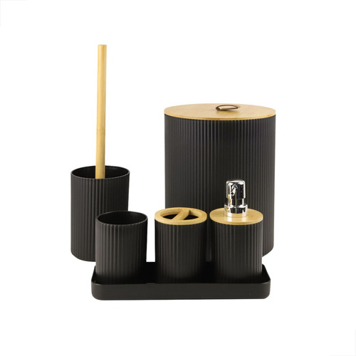 Conjunto Para Banheiro C/6pçs Preto Nature Bambu