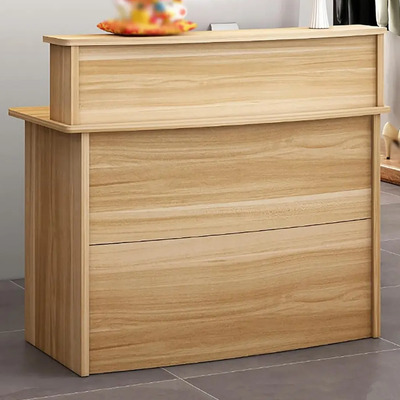 Escritorio Recepcion 120cm Con 2 Cajones Con Cerradura, Mueble Recibidor Para Negocio, Mostrador Exhibidor Para Oficina Color Madera | Meses sin interés