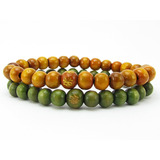 Pulseiras Budista Japamala Meditação Verde + Laranja