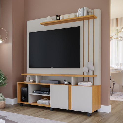 Rack Com Painel De Tv 55 Polegadas Valencia Off White Nature