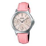 Reloj Fashion Casio Ltp-v300l-4audf  Pulso Cuero Para Mujer Color De La Correa Rosa Color Del Fondo Rosa