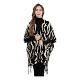 Poncho Capa Tejido Fino Suave Estampado Animal Flecos