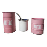 Set Matero Latas Yerbera Azucarera + Bombilla + Mate Térmico