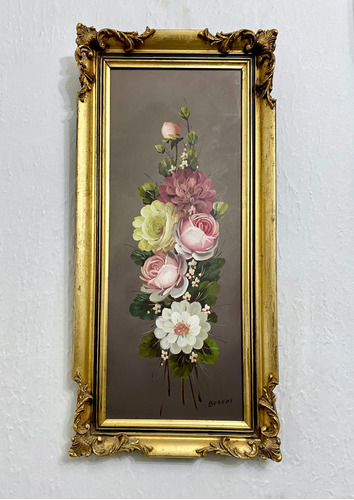 Cuadro Antiguo Ornamentado Con Pintura Al Óleo De 1970