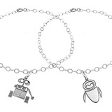 2 Pulseras Y 2 Dijes Wall-e Y Eva Pareja Plata 925 Envio