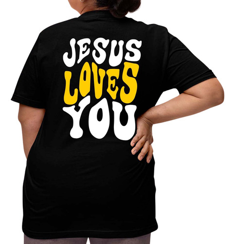 Camiseta Oversized Feminino Plus Size Jesus Loves You