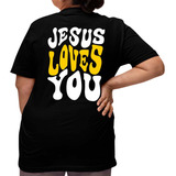 Camiseta Oversized Feminino Plus Size Jesus Loves You