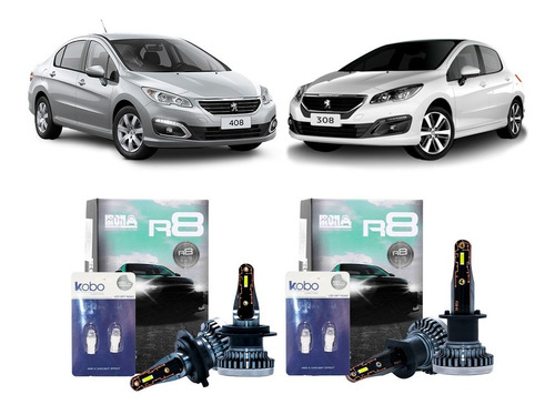 Combo X2 Kit Cree Led R8 Alta H1 Y Baja H7 Peugeot 308 408