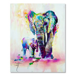 Cuadro Decorativo Abstracto Elefantes De Colores En Lienzo