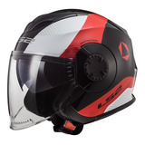 Casco Abierto Moto Ls2 570 Verso Technic Doble Visor Color Negro/rojo/blanco Tamaño Del Casco M