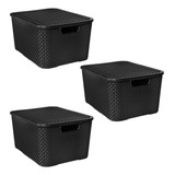 Kit 3 Cestos/caixas Organizadoras 20l Rattan Preto Multiuso