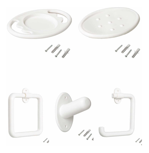 Set Accesorios Baño Económico Blanco Plástico 5 Piezas