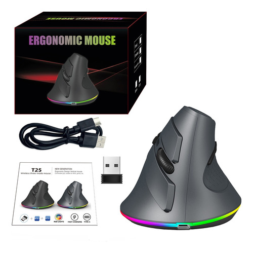 Mouse Ergonômico Vertical Sem Fio Rgb De 30 Ips E 4000 Dpi